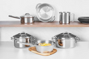 Batería de Cocina Tramontina Solar 6 Piezas Acero Inoxidable Triple Fondo con Vaporera